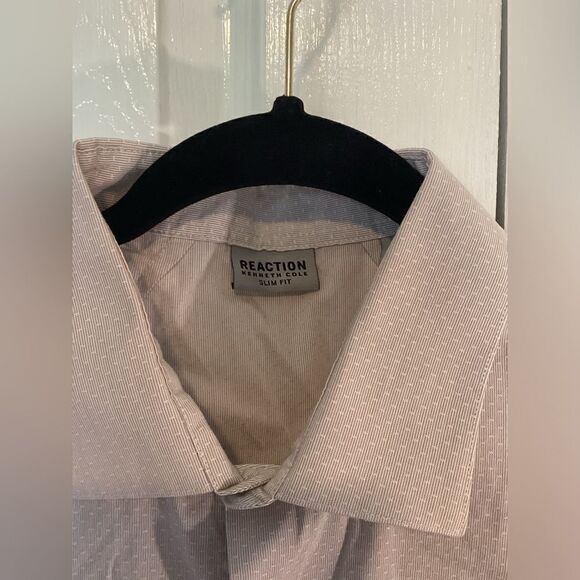 Kenneth Cole Reaction - Men’s Slim Tan /Wht Long Sleeve Dress Shirt -17 32/33 - Picture 3 of 5